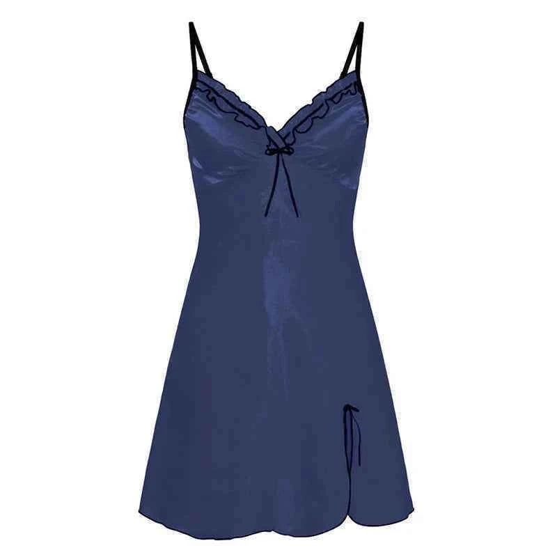 Women Sling Lace Sleepwear Female Sexy V Neck Nightdress Sexy Nightdress Lace-up Cutout Flower Silky Comfortable Sleepwear New