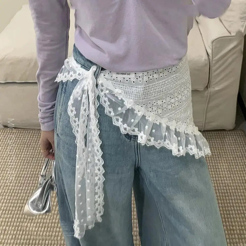 INS Style Triangular Lace Handkerchief Personalized Trendy Layering Of Small Aprons Soft Versatile Korean Headscarf Hair Scarves