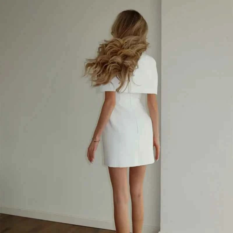 Cinching Waist Solid Mini Dresses Women Elegant Cap Sleeves Slim Fit Short A Line Dress 2025 New Summer Vacation Party Gowns