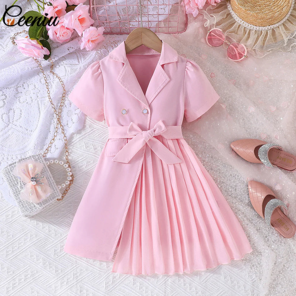 Ceeniu 3-8Y Kid's Jacket Dresses For Girls Lapel Patchwork Frill Blazer Dress For Girls Fashionable Children Clothes Girls
