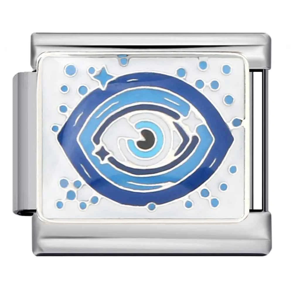 New Arrivals Y2K Classic Blue Loving Heart Demon's Eye Starry Sky Italian Link Fit 9mm Stainless Steel Charm Bracelet DIY Making
