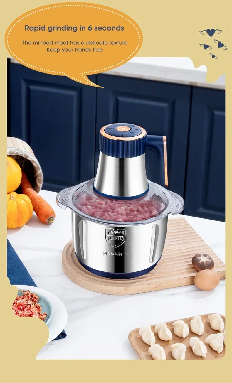 5L EU Electric Food Grinder Multifunctional Vegetable Chopper Blender Large Capacity Meat Mincer for Household Cooking