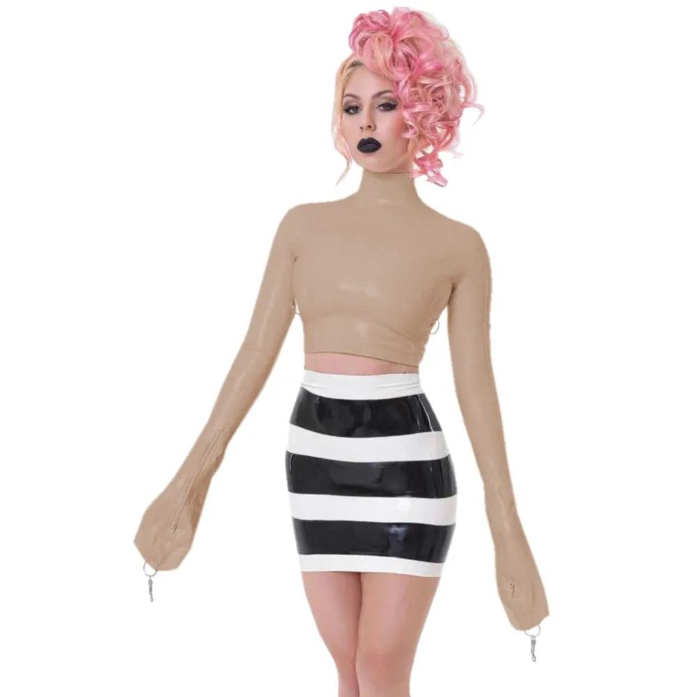 Sexy Crop Tops with Finger High Neck, Slim Skinny Leather, PVC Short Shirts, Vinyl Sexy Top with Lock Key, Club Night