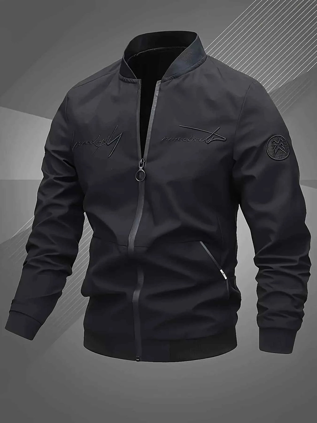 Trendy men's alphabet embroidered bomber jacket - stylish design, versatile casual style