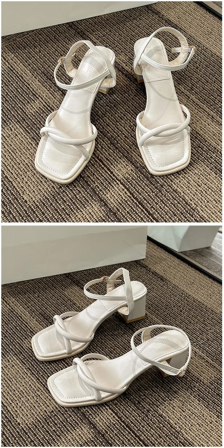 Sandals, 2025 Summer New Fashion Gentle Retro Chunky Non-slip Sandals, A Line with 5cm High Heels Summer Beach Sandals