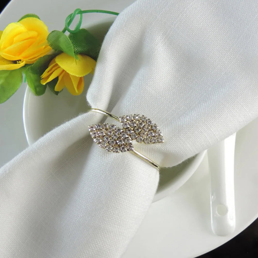 Napkin Ring, 12 Pcs Metal Napkin Rings Holder for Wedding Party Dinner Table Decoration (Leaf-Gold)