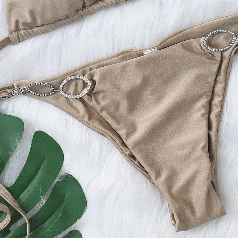 Metal Chains Rhinestones Diamond Bikini Women Swimsuit Female Swimwear Two Pieces Bikini Set Brazilian Bather Bathing Suit Swim