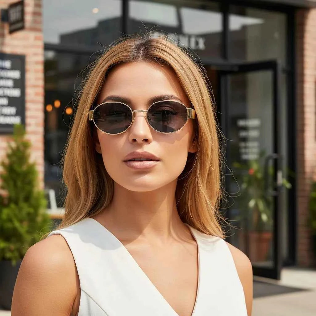 Small Metal Frame Oval Sunglasses For Women  Brand Designer Fashion Luxury Shades UV400 Eyewear Men Vintage Sunglasses 2180