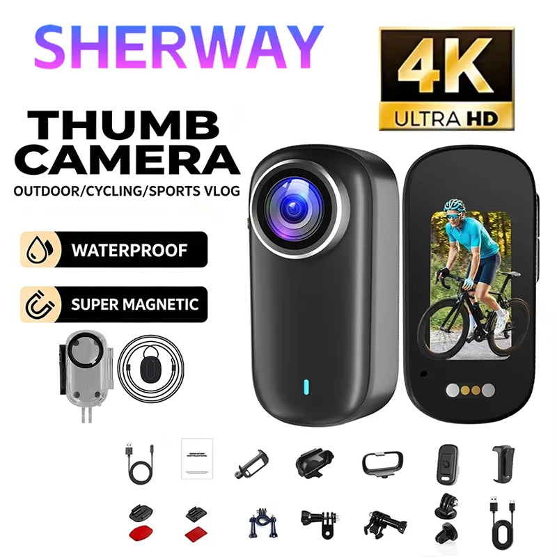 4K Mini Thumb Sports Camera Magnetic Pocket Action Pet Camera  Wearable Bodycam Miniature Waterproof Motorcycle Helmet Camcorder