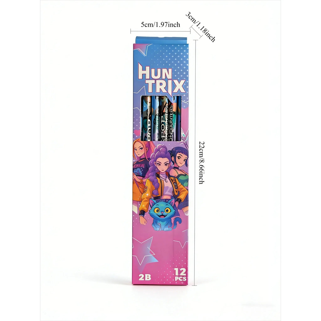 Cute KPOb Hunter Stationery Set, Pencils Ruler Pencil Sharpener Pen Bag Eraser for Kids Students, Back To School Supplies Gift