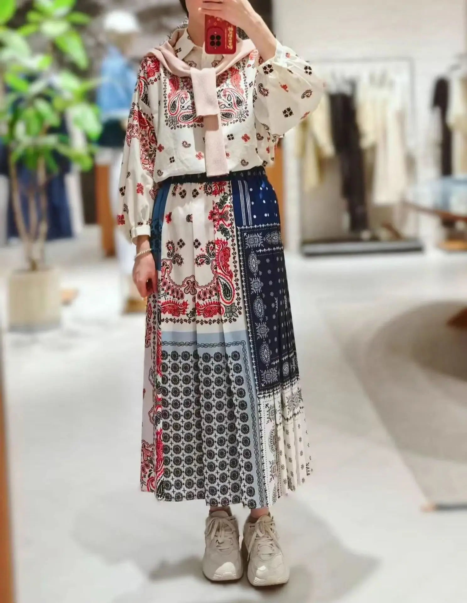 2025 Early Autumn New Design Limited Edition Color-Plaid Retro Print A-line Long Dress Loose Half-Length Skirt Women