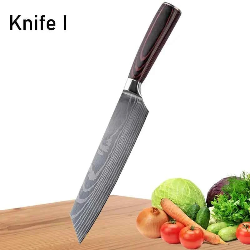 WXCOO Chef Knife Japanese Kitchen Knives Set Professional Laser Damascus Pattern Stainless Steel Meat Cleaver Slicer Knife