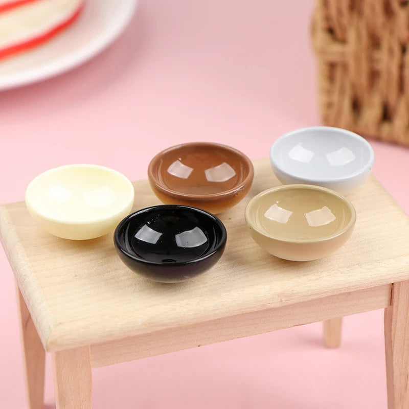 10pcs Dollhouse Miniature Bowl Dish Round Rice Bowl Tableware Dollhouse Kitchen Dining Accessory Resin Play House Toys