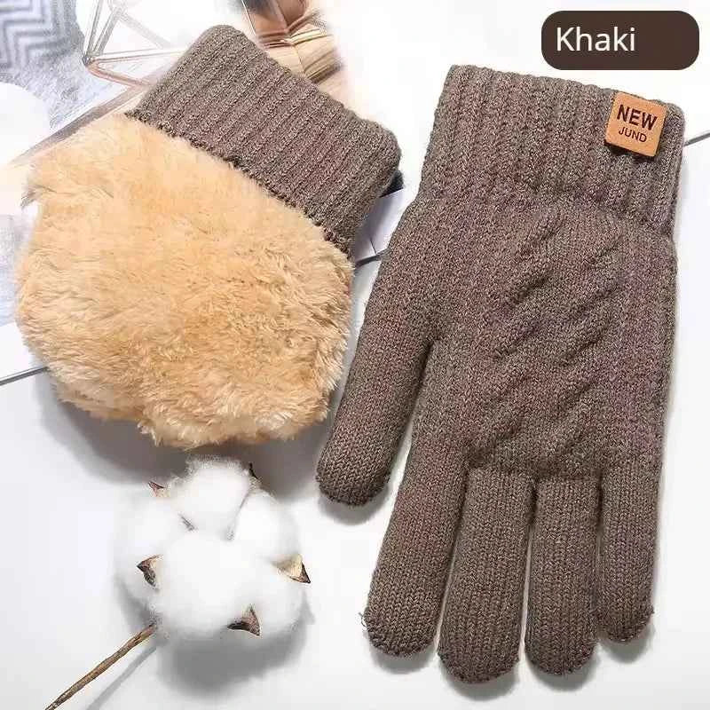 Velvet Touch Screen Gloves Fashionable Black Woven Winter Gloves Men's and Women's Warm and Hot Typing Gloves