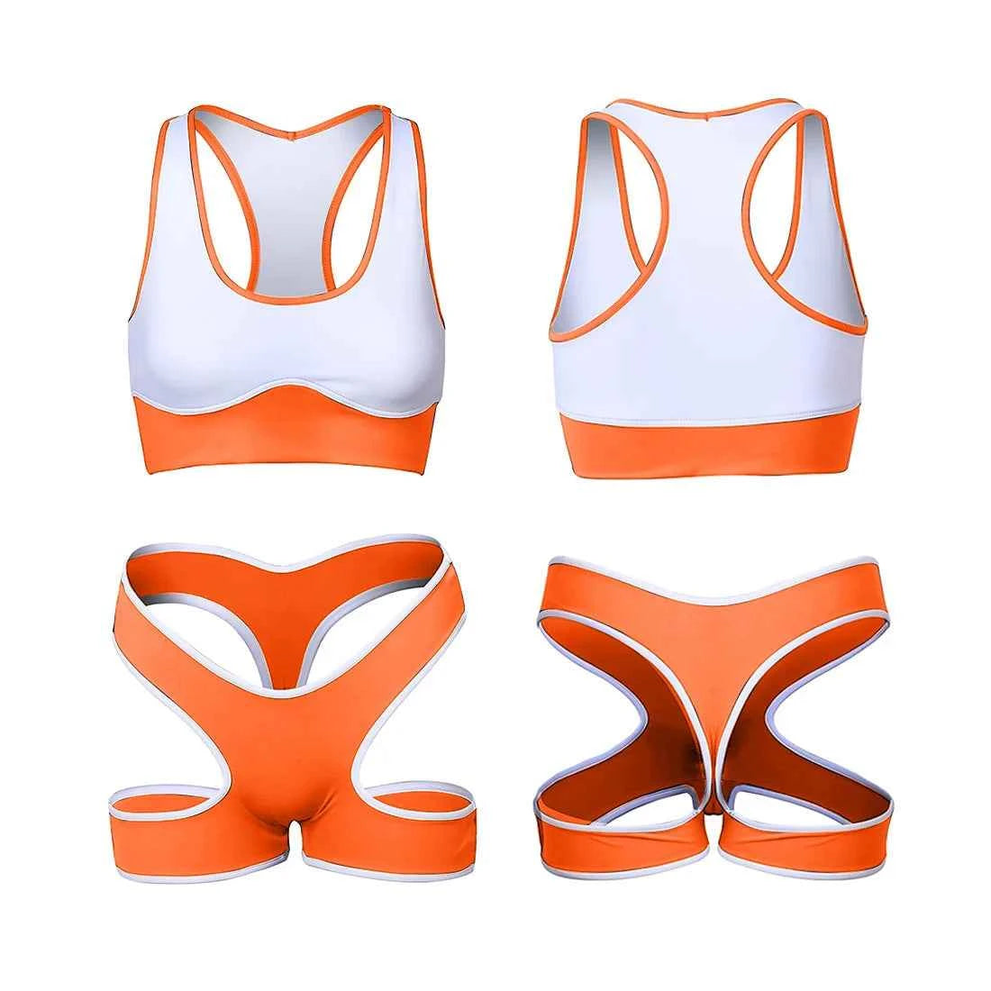 Sexy Cute Pure Desire Bra Set Girl Cheerleading Sports Underwear Lingerie Student Cosplay Costumes Hollow Split Swimsuit Bikini