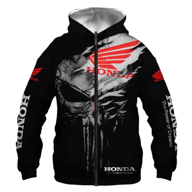 2026 New Fashionable Honda Logo Spring and Autumn Coat 3D Printed Trendy Casual Street Men's Loose Zipper Hoodie Fashion Hoodie