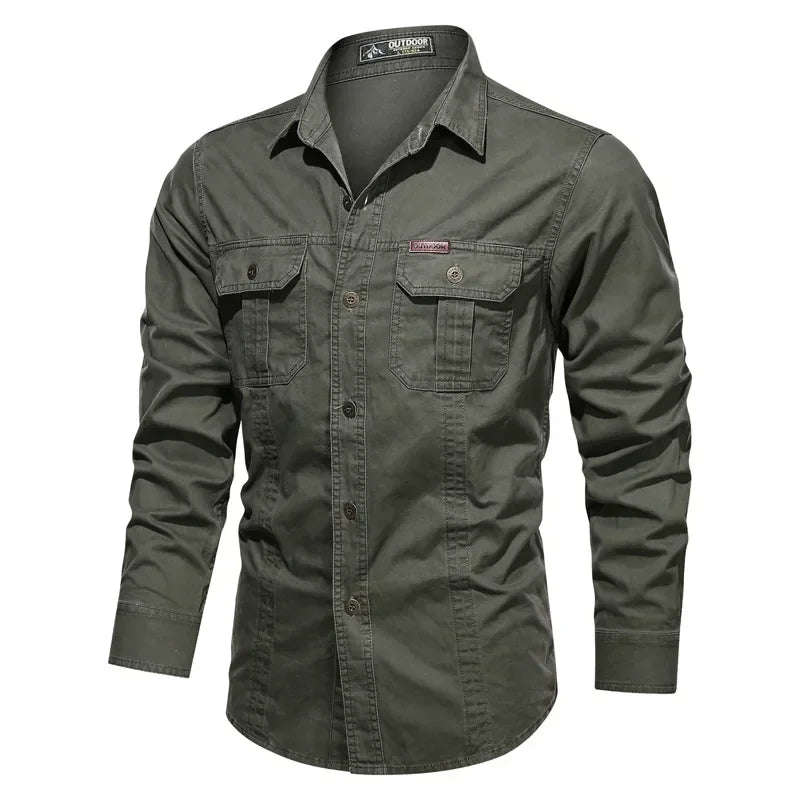 Men Multi-pockets Tooling Shirts Military Outdoor Long-sleeved Shirts High Quality Male Cotton Casual Large Size Shirts 6XL