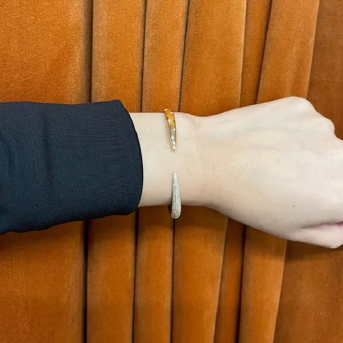 RATAN JEWELS Cut Lab Grown Diamond Bangle 14K Yellow Gold VVS F Color for Certified Fine Jewelry Romantic Gift Bracelet