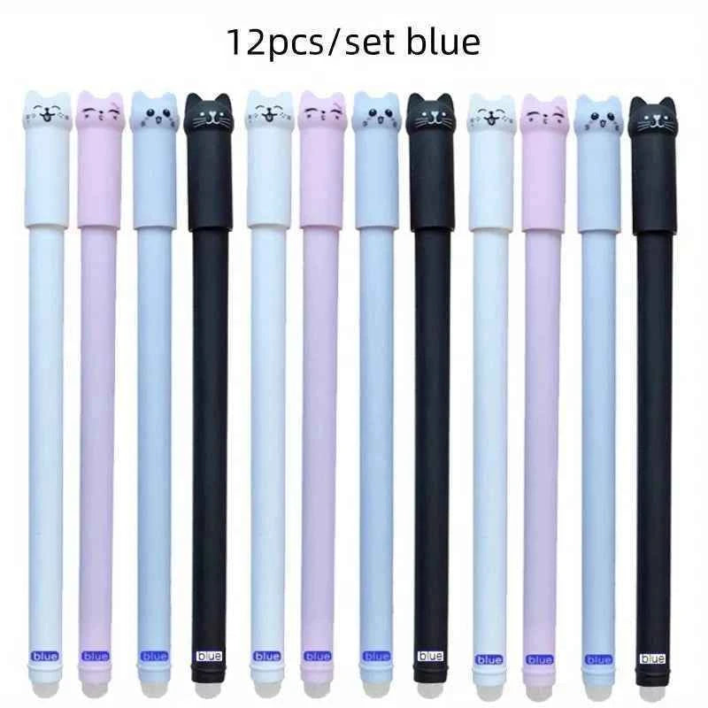 4/8/12pcs Creative Cat Erasable Gel Pens Set 0.5mm Washable Handle Magical Blue/Black Ink Erasable Refills Rod Writing Stationer