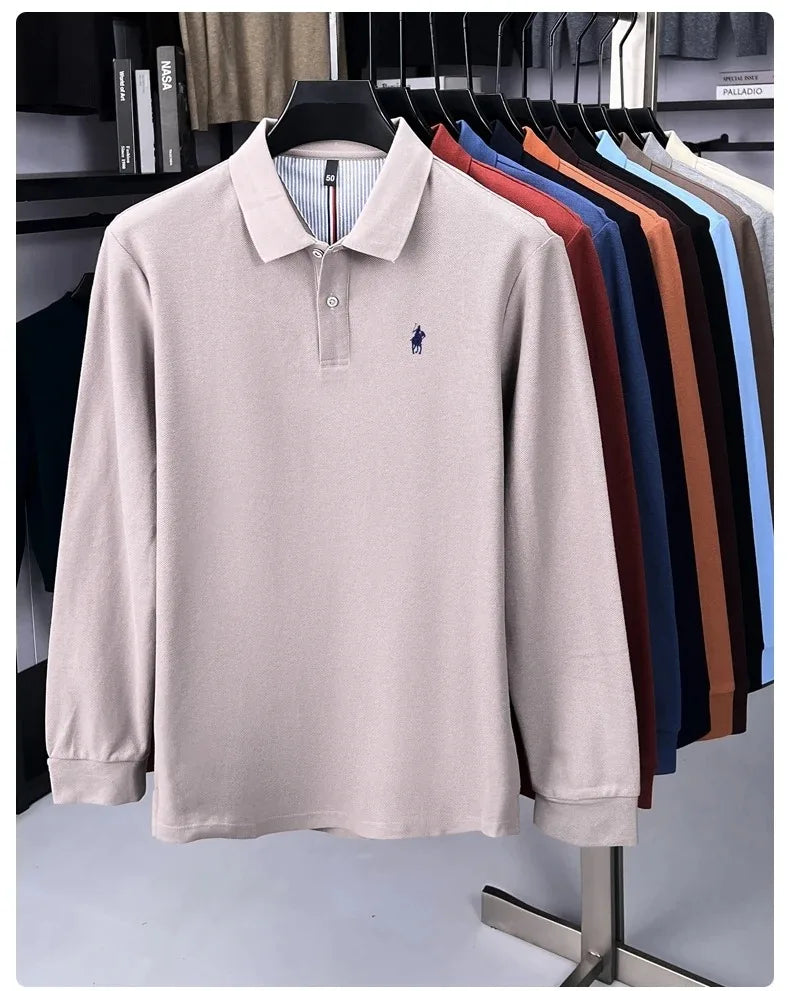 100% cotton high-end brand long sleeve polo shirt new Paul pony embroidery luxury comfort men's business leisure lapel T-shirt