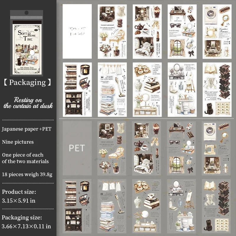 Homely Aesthetics 18 Exquisite Dual Material Die-Cut Stickers in 6 Home Decor Designs Soft  Time Series