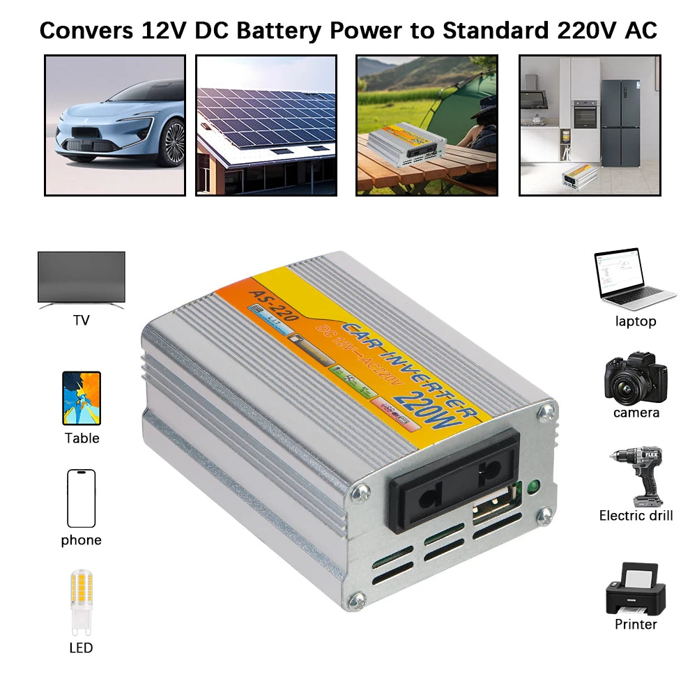 12V to 220V Car Power Inverter 220W with USB Port