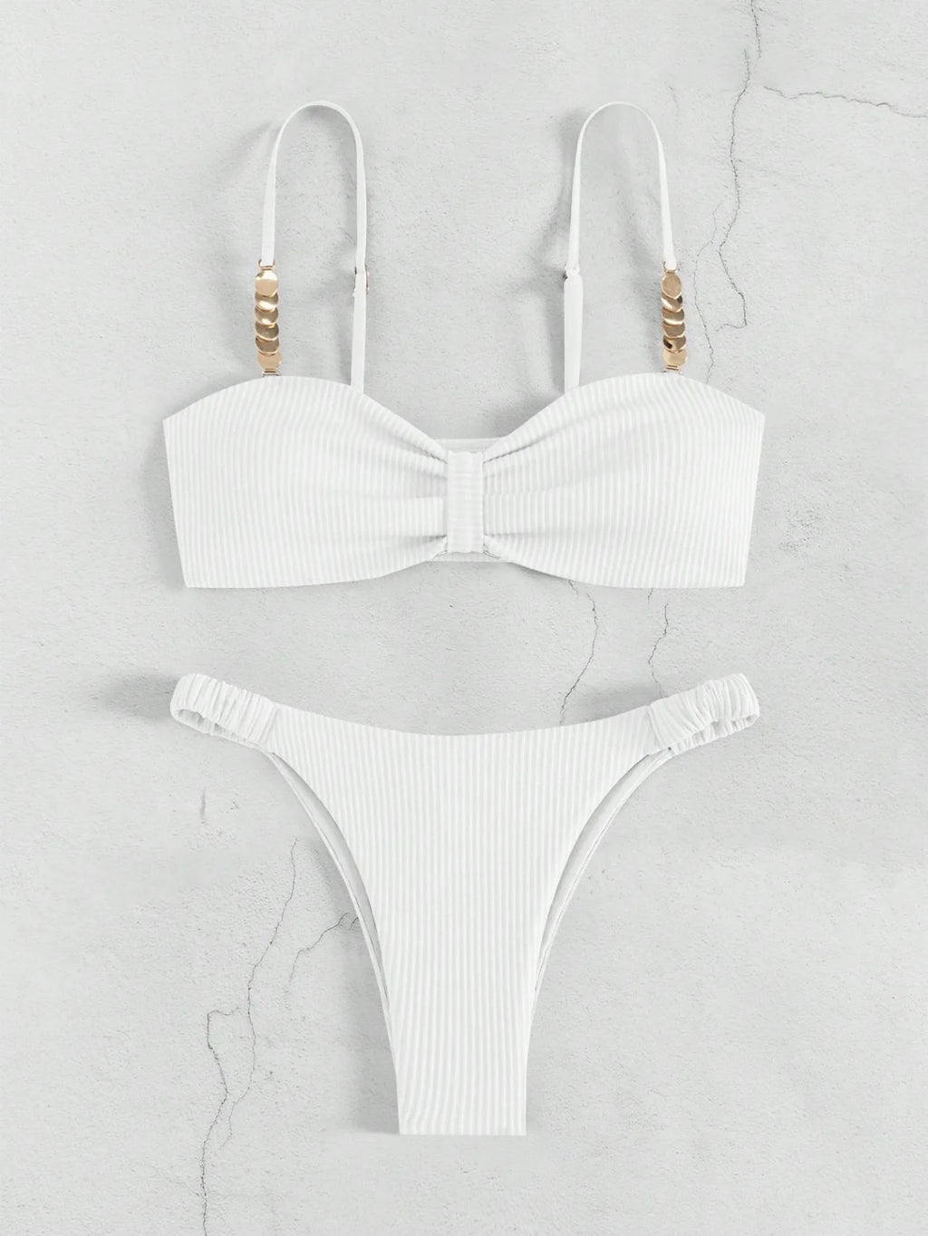 Sexy Front Bow Push Up Bikini Set 2026 Women Metal Strap Hollow Out Bra Pleate Thong Swimsuit Summer Bathing Suit White Swimwear