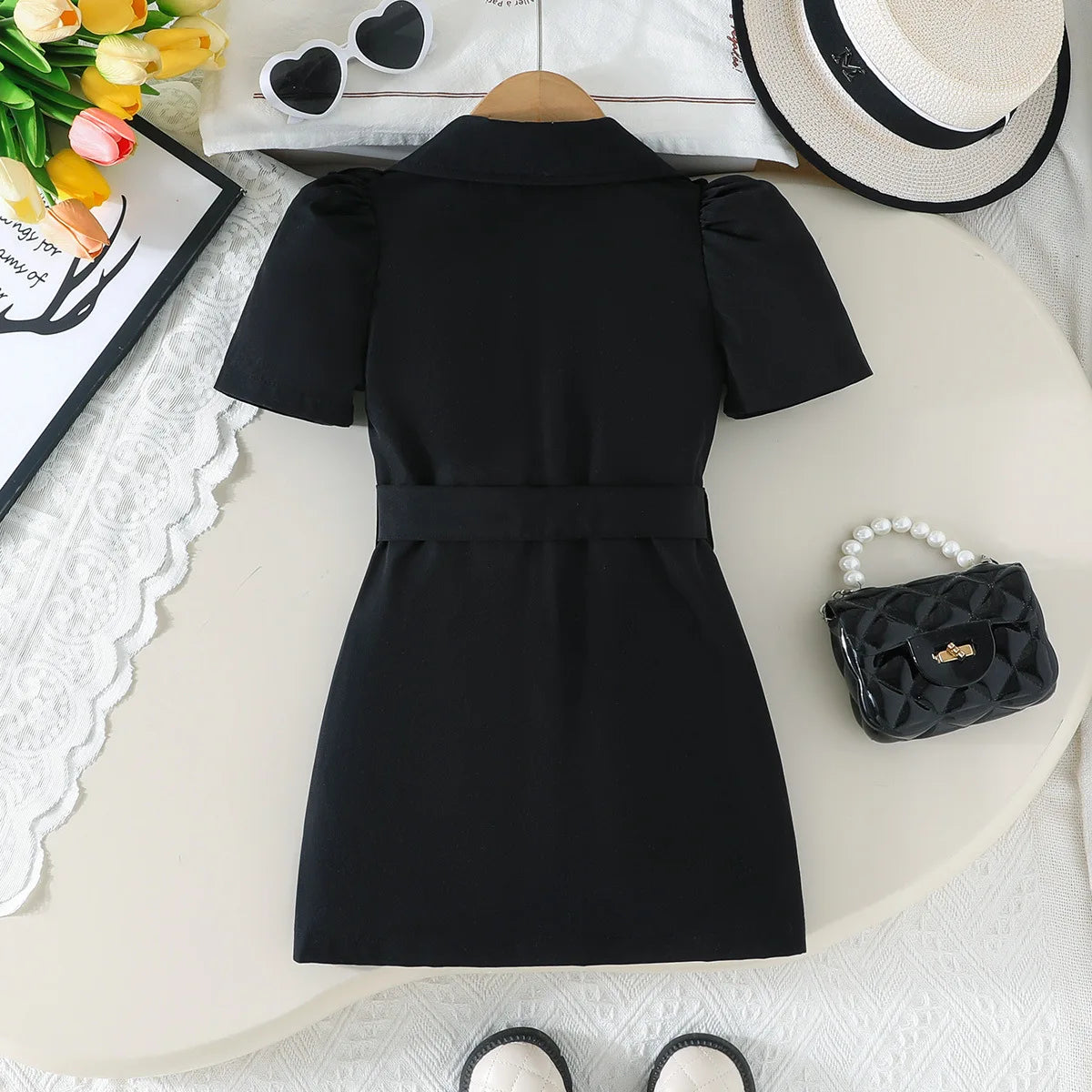 Ceeniu 3-8Y Kid's Jacket Dresses For Girls Lapel Patchwork Frill Blazer Dress For Girls Fashionable Children Clothes Girls