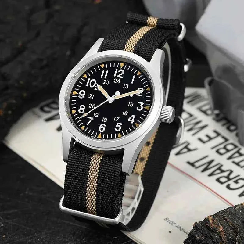 Militado ML05 38mm Military Watch Miyota 2035 Movement Domed Sapphire Crystal C3 Green Luminous 10Bar Waterproof Vintage Watches