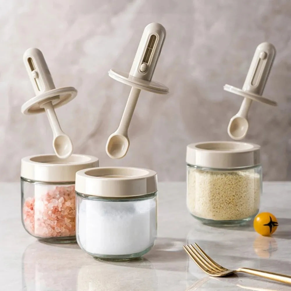 1/3 pcs Glass Seasoning Bottle With Telescopic Spoon Household Kitchen Salt Storage Box Leak Proof and Moisture-proof
