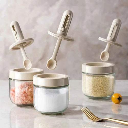 1/3 pcs Glass Seasoning Bottle With Telescopic Spoon Household Kitchen Salt Storage Box Leak Proof and Moisture-proof