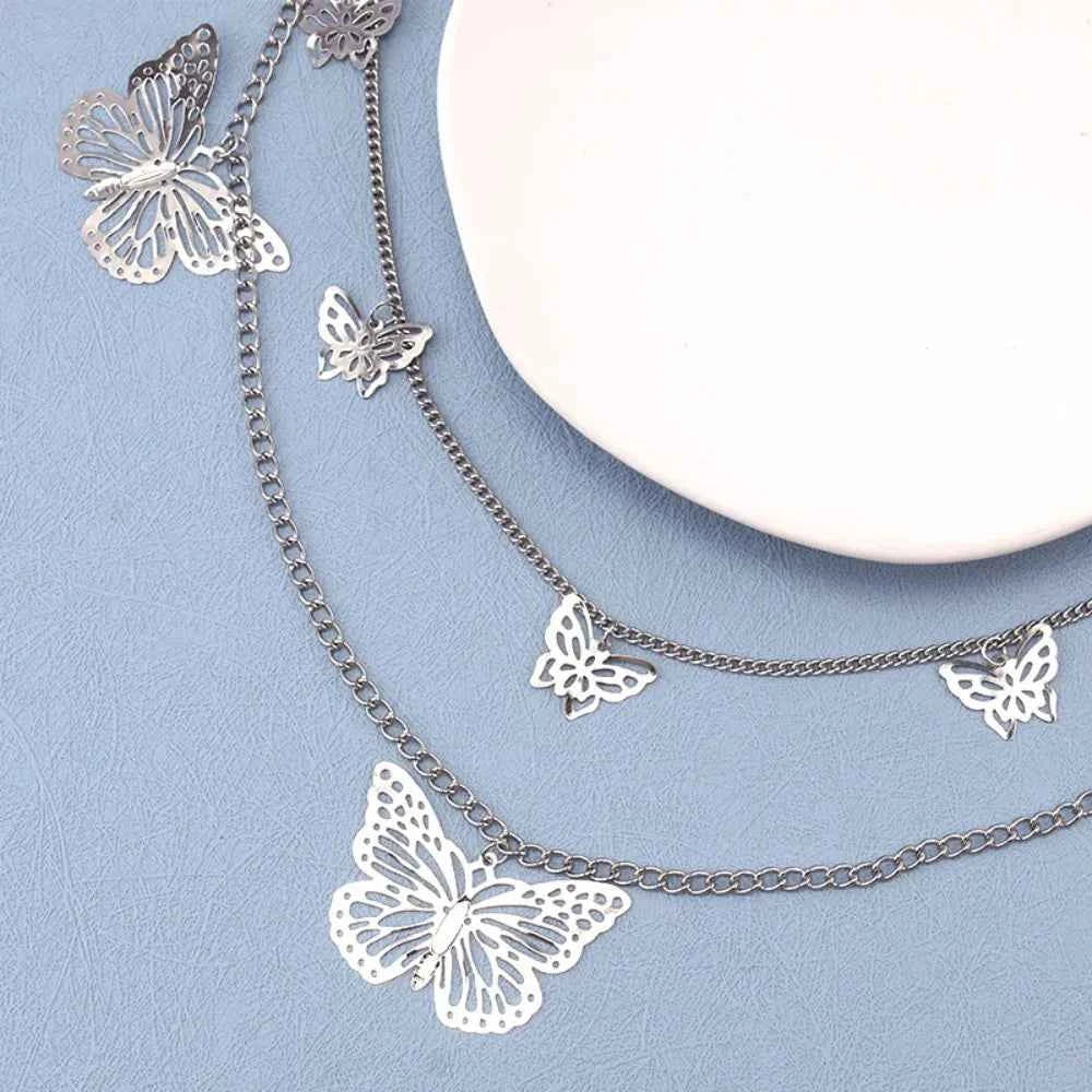 Beautiful Full Metal Waist Chains Hollow Trousers Decorations Butterfly Chains Double Layers Trousers Chain Women