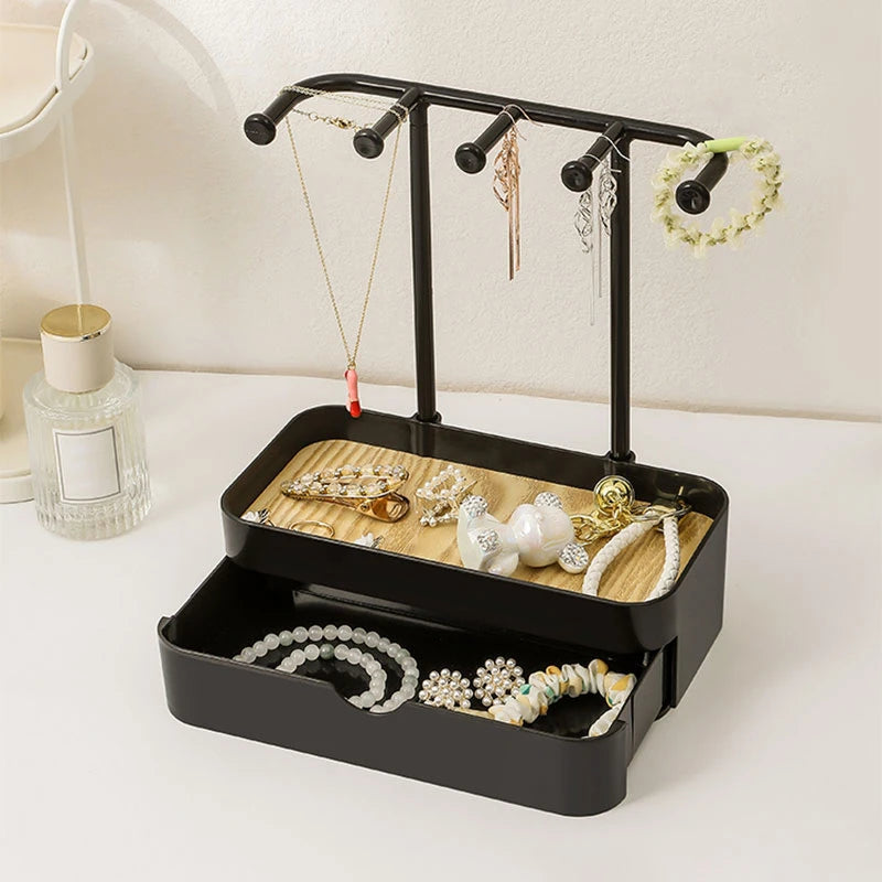 Jewelry Organizer Display Stand Rack With Wooden Tray For Earrings Bracelet Necklaces Rings Storage Hanging Organizer Holder