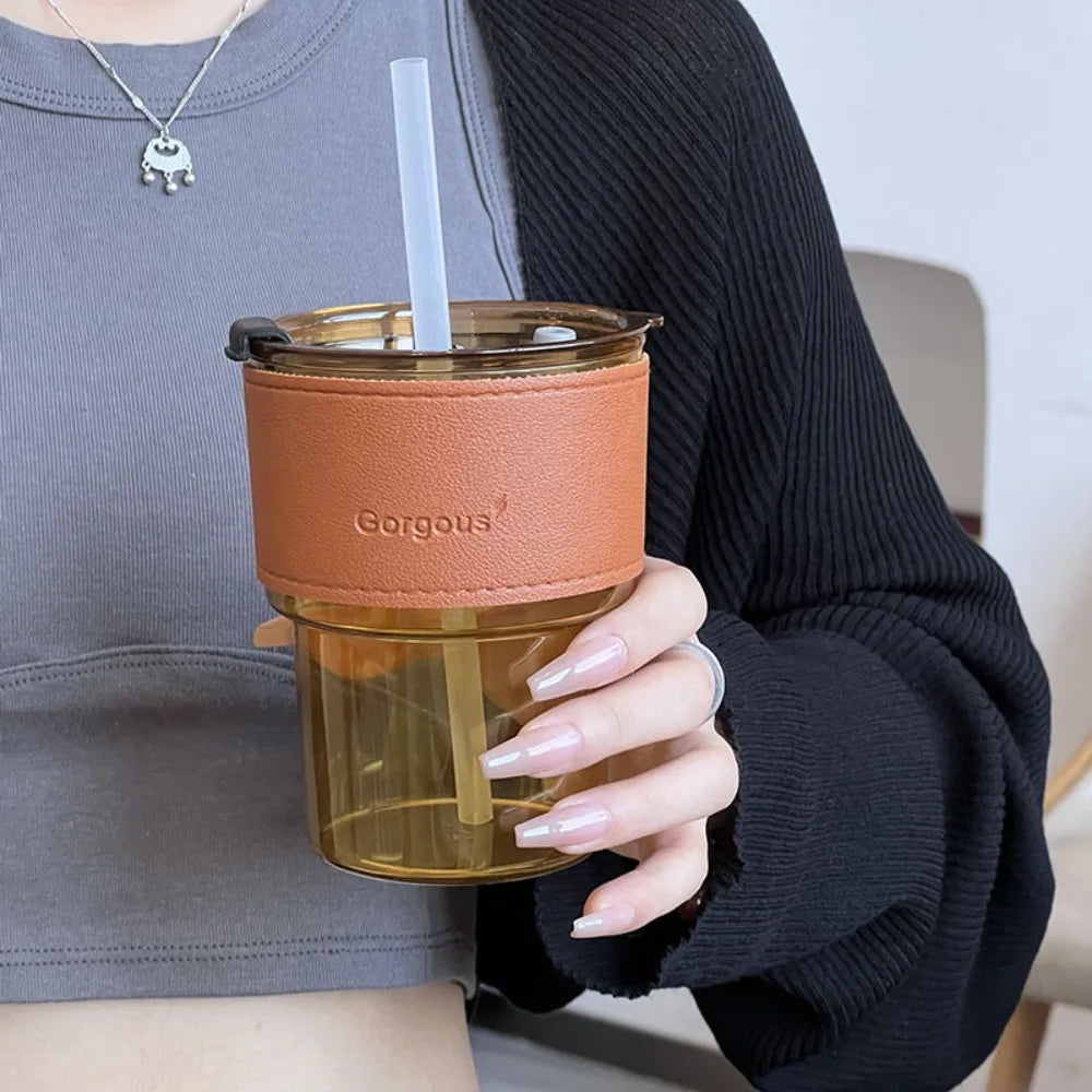 400ml with Lid Water Bottle New Creative with Straw Straw Cup Transparent Bamboo Cup Drink ware