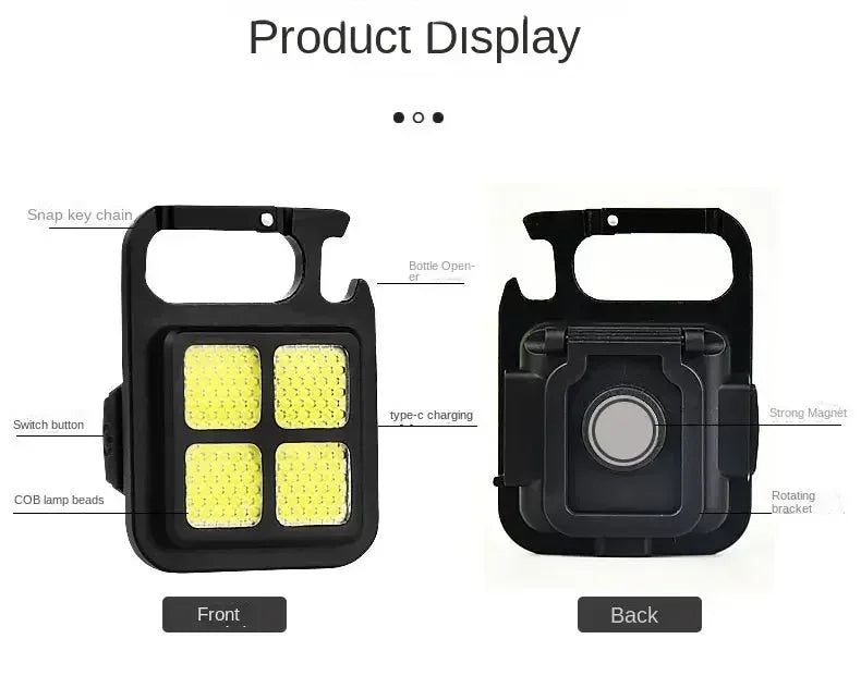 Mini LED Flashlight Keychain Light Double COB Lights USB Rechargeable Work Lights Fishing Lanterna with Magnet Built-in Battery