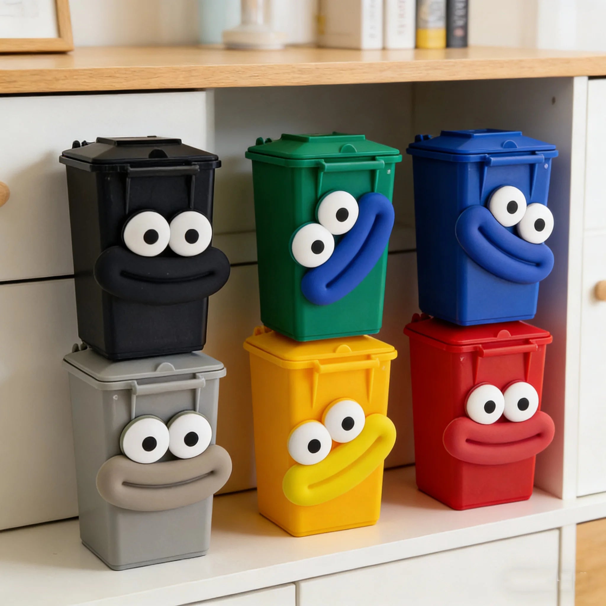 Kids Trash Can Children's Waste Disposal Bin Easy-Lift Lid Small Trash Can Toys - Fun Cartoon Design
