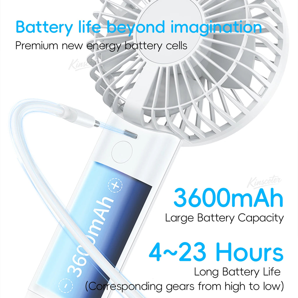 New Handheld Personal Fan Portable Mini USB Hand Fan 3600mAh Rechargeable Mini Fan with Stepless Speed Control Display Nightligh