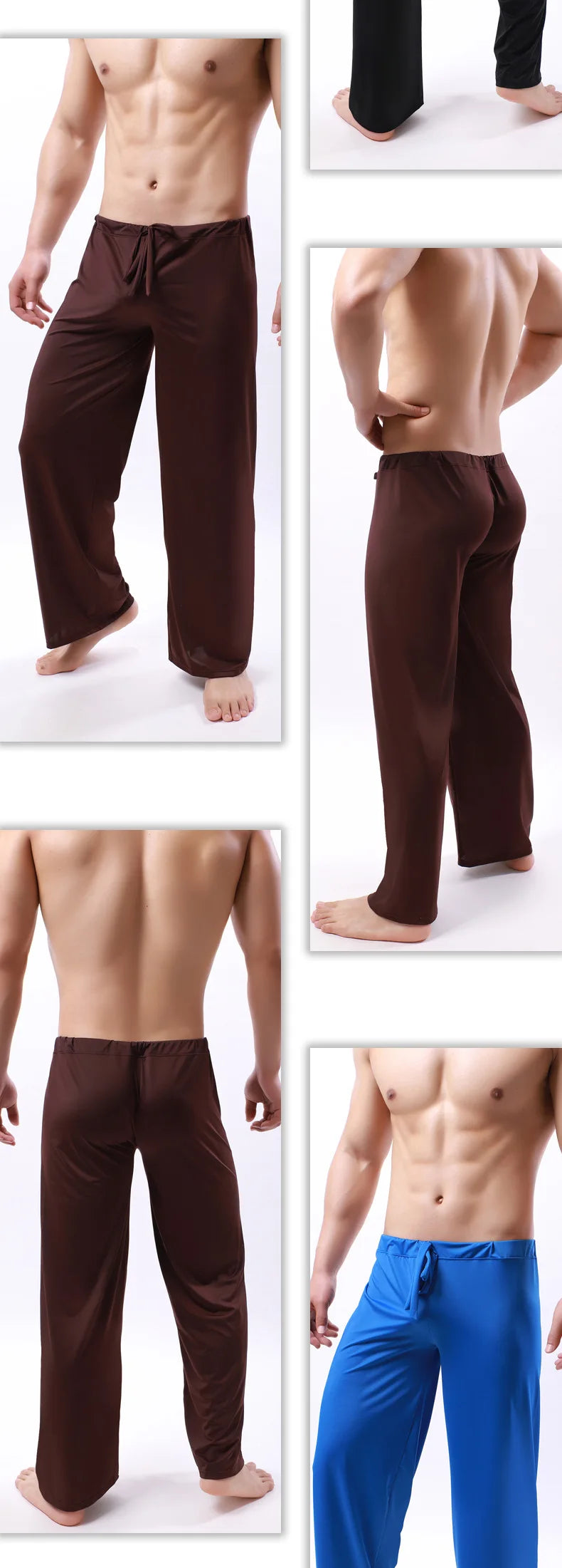 Mens Pajama Pants Low - Waist Fashion Sexy Loose Slippery Home Pants Ice Silk Long-Sleeved Loungewear Men Lounge Pants Pijama
