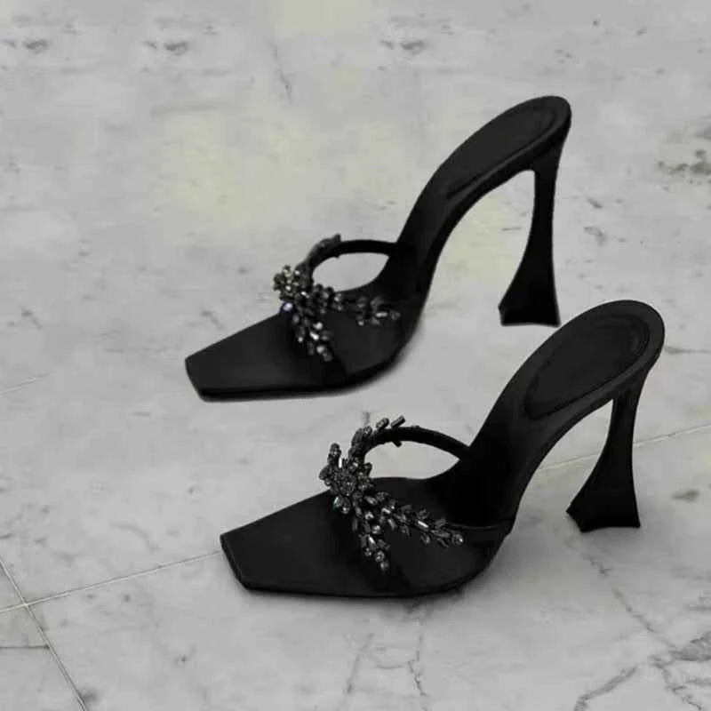 Crystal High Heels Slippers Women Elegant Dress Shoes Fashion Sexy Sandals 2025 Summer Beach Flip Flops Luxury New Mujer Slides