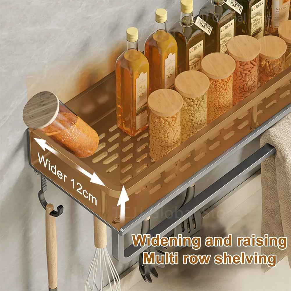 Wall-Mounted Kitchen Spice Rack Organizer Carbon Steel No Drilling 12-20 Inch Seasoning Holder Shelf for Easy Access to Spices