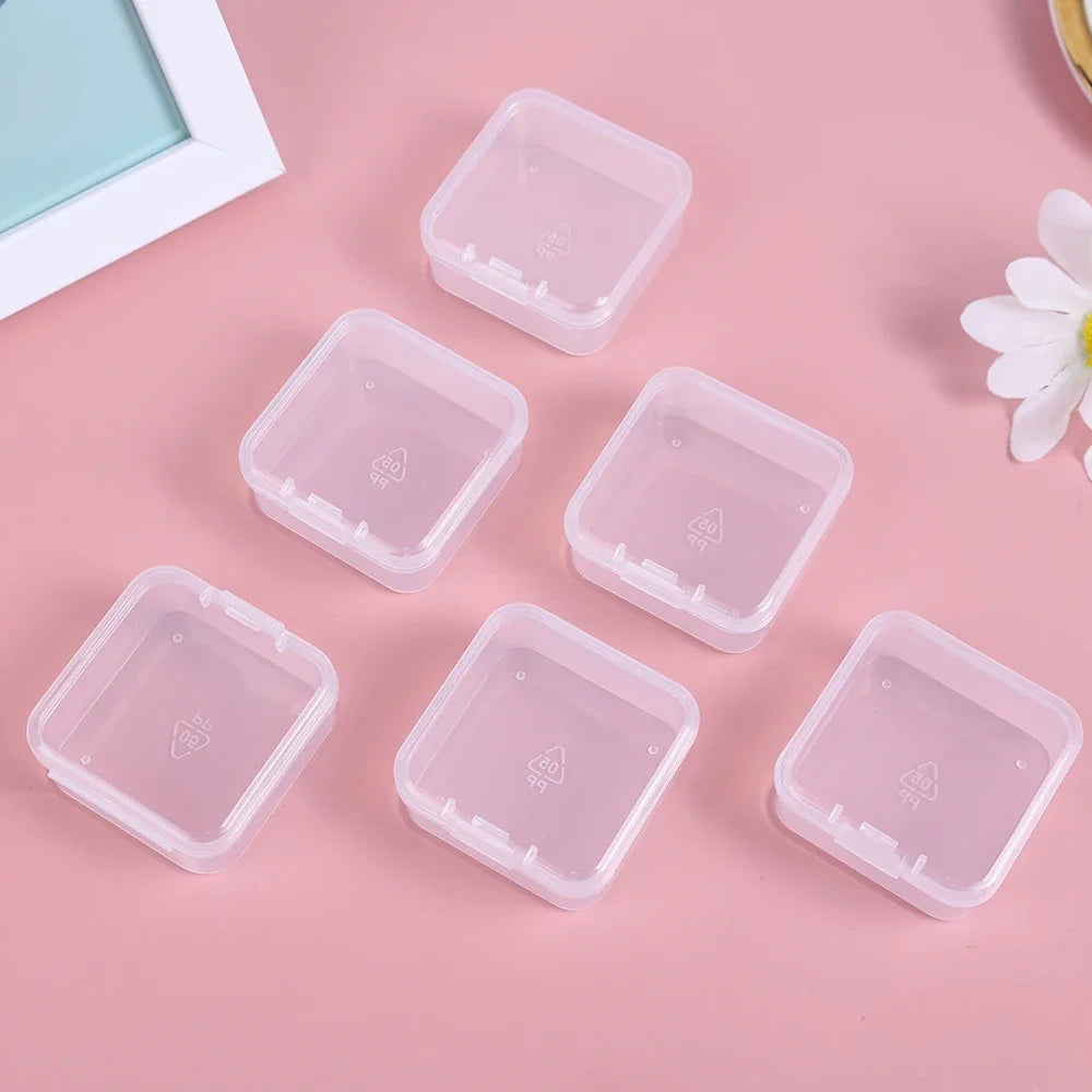 6PCS Mini Storage Box Transparent Square Plastic Box Earrings Jewelry Packaging Storage Small Square Box Jewelry Organizer