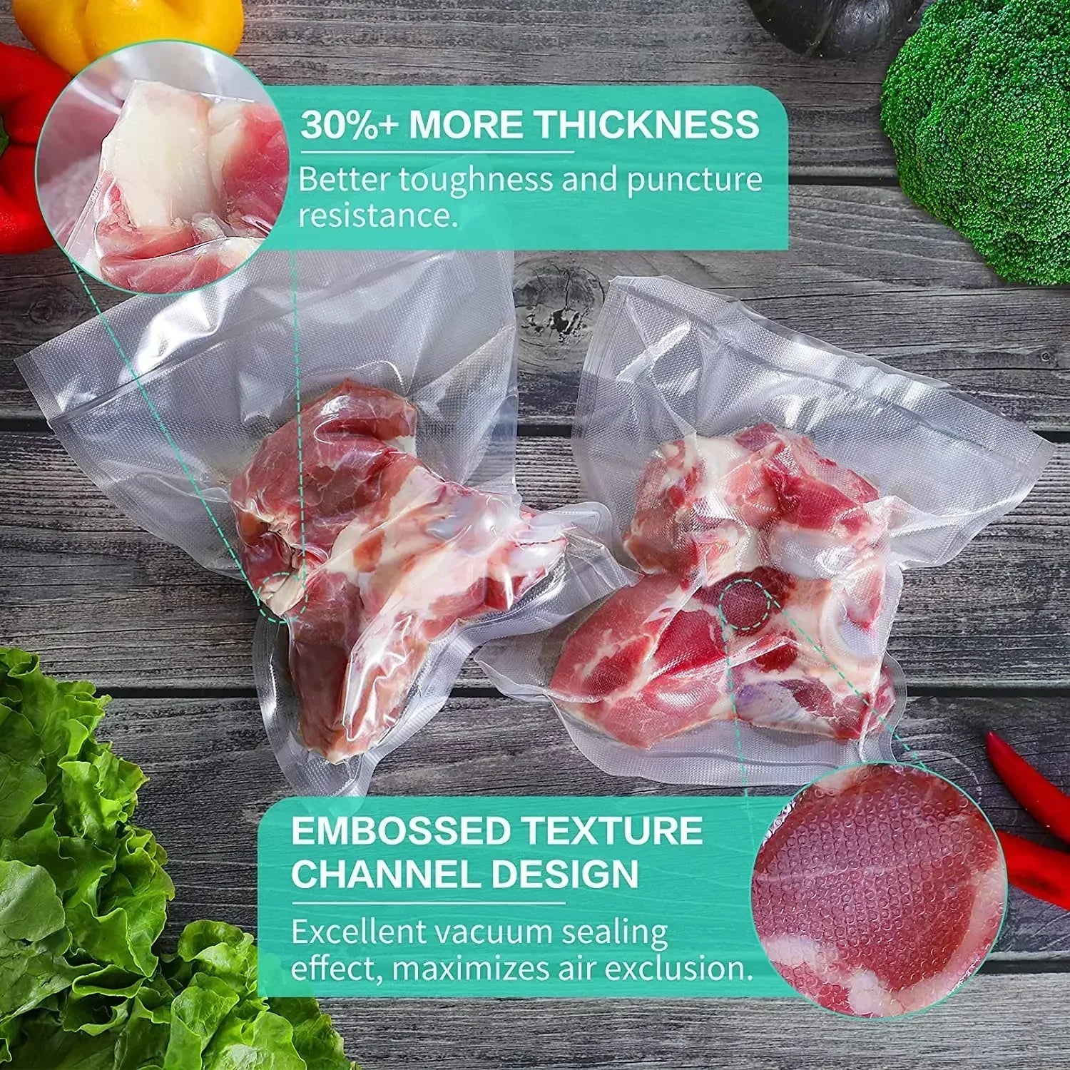 50PCS Net Pattern Vacuum Bag Food Bag Household Fresh-Keeping Bag Cooked Food Packaging Bag