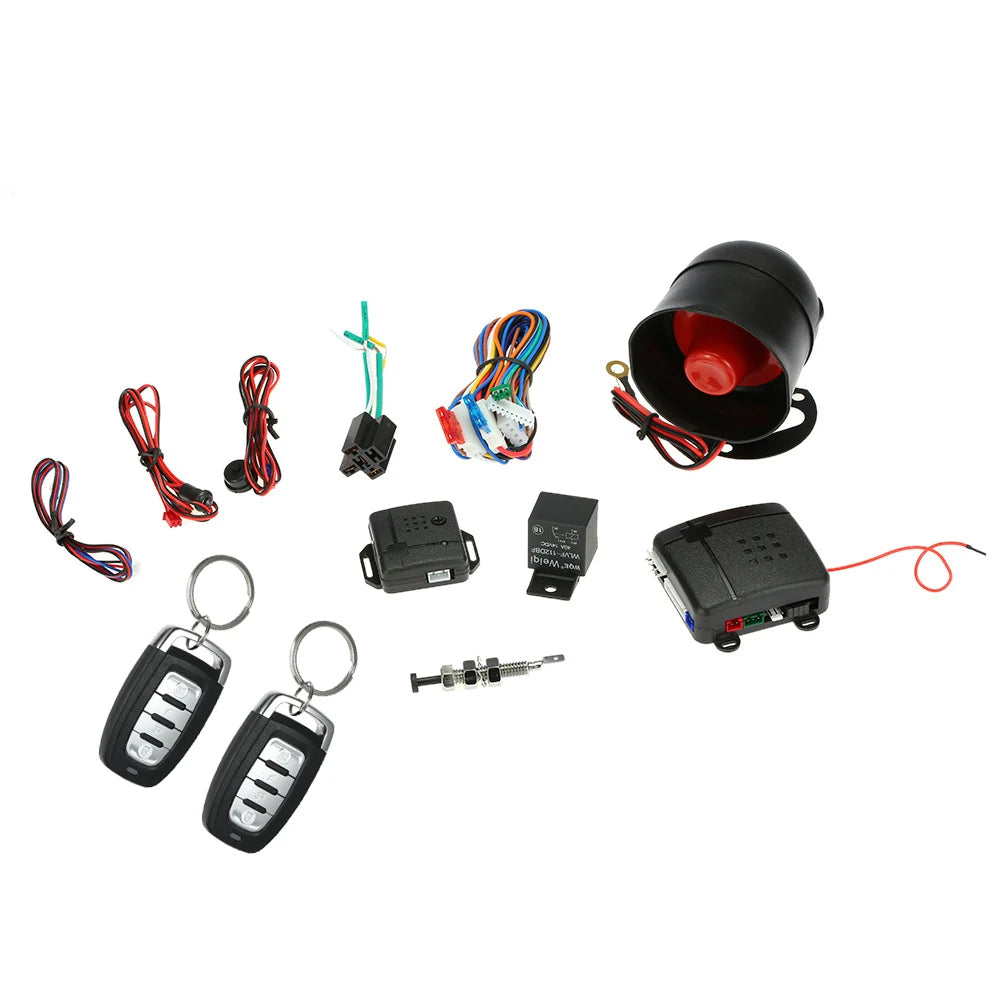 Universal Car Vehicle Security System Burglar Alarm Protection Anti-theft System 2 Remote with Siren Wiring Harness Programmable