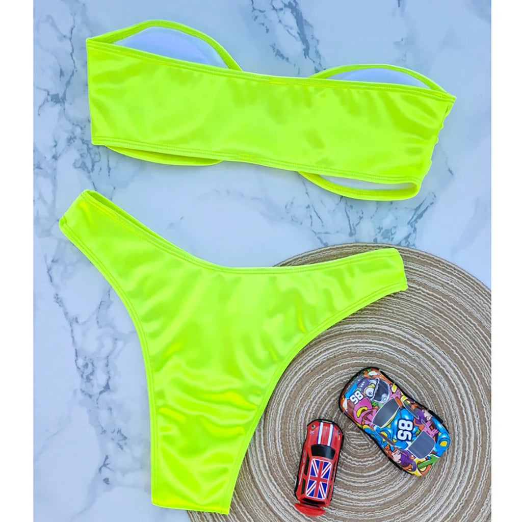 New Sexy Bandeau Strapless Bikini Female Swimsuit Women Swimwear Two-pieces Bikini set Padded Bather Bathing Suit Swim V4647D