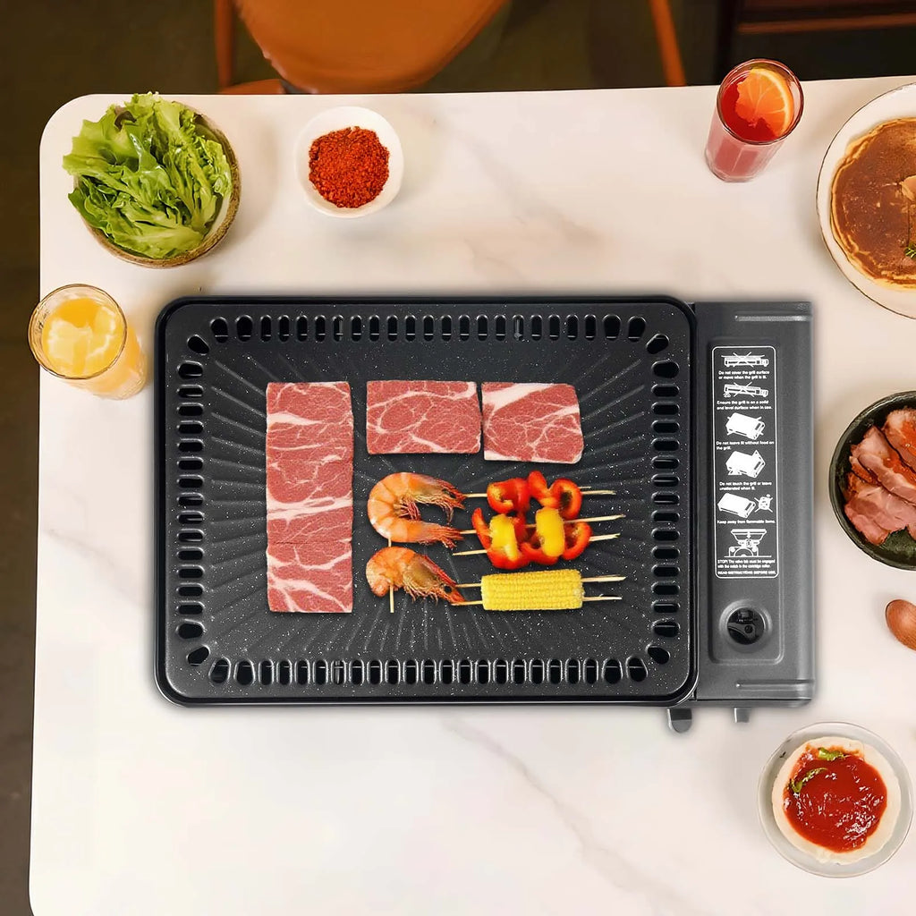 Portable Camping Grill Gas Stove, Butane Gas Burning Grill, Barbecue Grill Cooker for Ooutdoor Grilled Meat, Vegetables