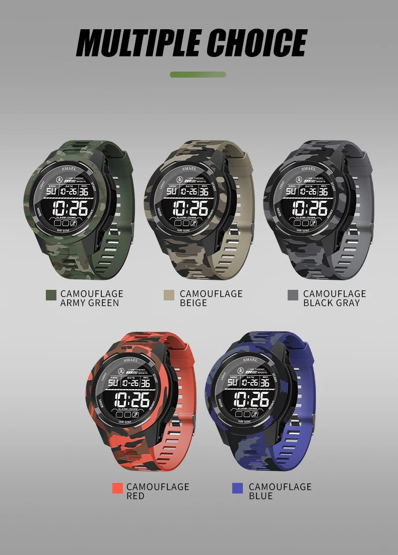 New SMAEL 8105 Watches Camo Strap Military Sport Watch for Men Clock Fashion Digital Wristwatch Waterproof Shockproof Watches