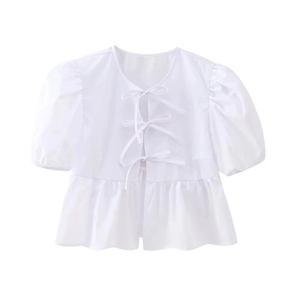 HH Fashion Solid Hollow Out Shirt Women Causal O Neck Short Sleeved Lace Up Tops Chic Female Casual Blouse Streetwear 2024