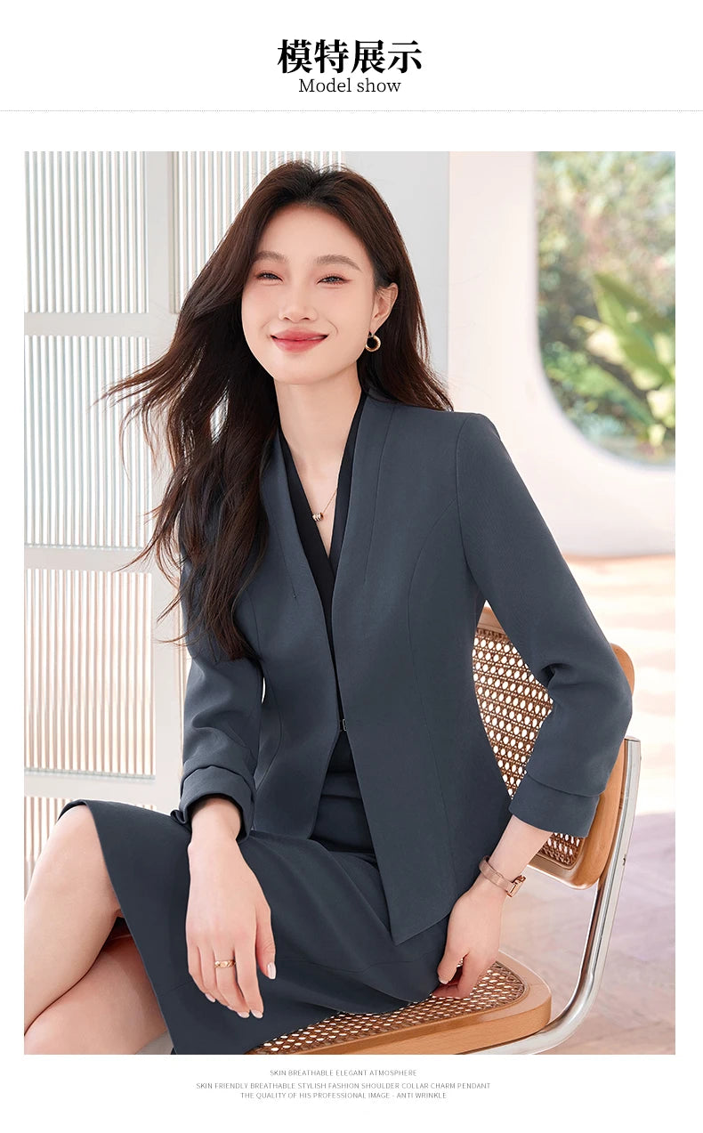AIyssa Fashionable classic long-sleeved suit set, office business women's clothing, high-quality two-piece suit jacket + skirt.