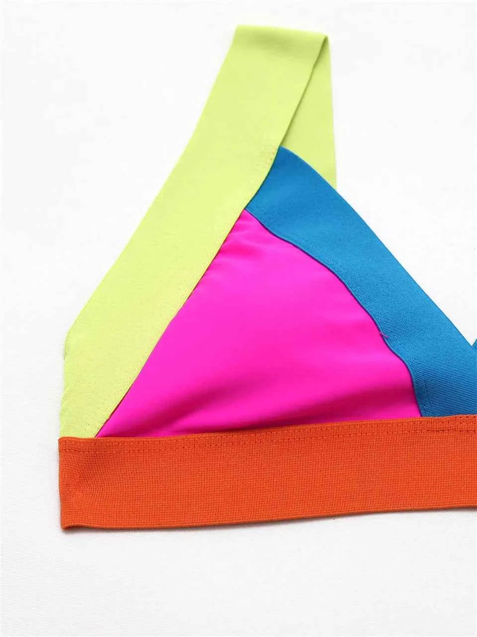 2025 High Waist Bikini Straped Swimsuit Block Color Women Solid Swimwear Female Bathers Bathing Swimming Suit Beachwear Summer
