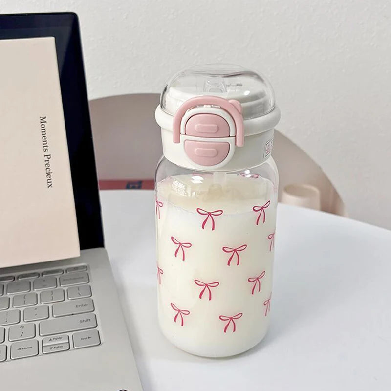 Cute Water Bottle With Straw Portable Plastic Up Cover Water Cup For Kid Kawaii Bottle Water Leak-Proof Cute Drinking Bottle